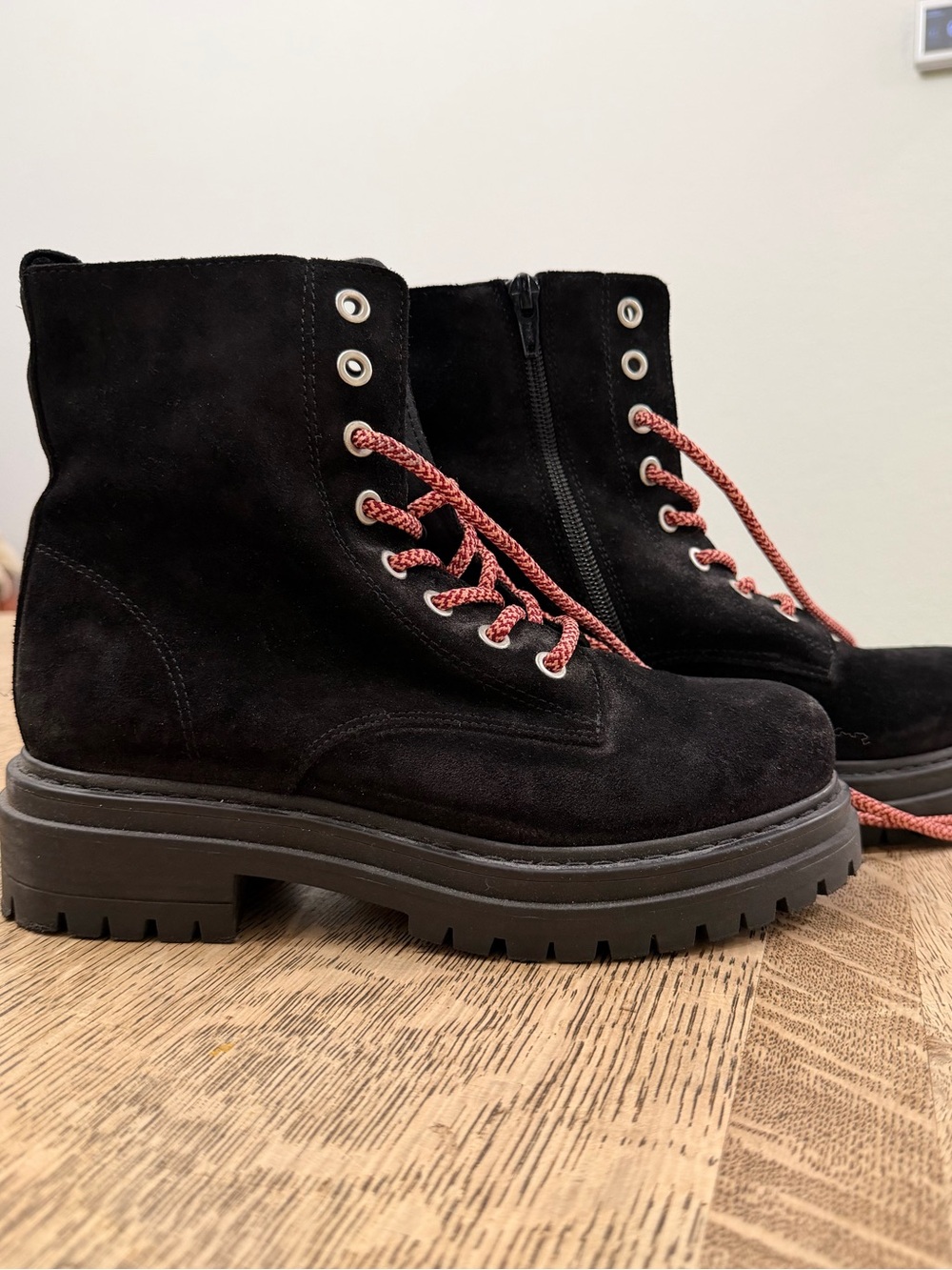 Anthropologie Black Suede Lugged Sole Combat Platform size 7.5 Boots